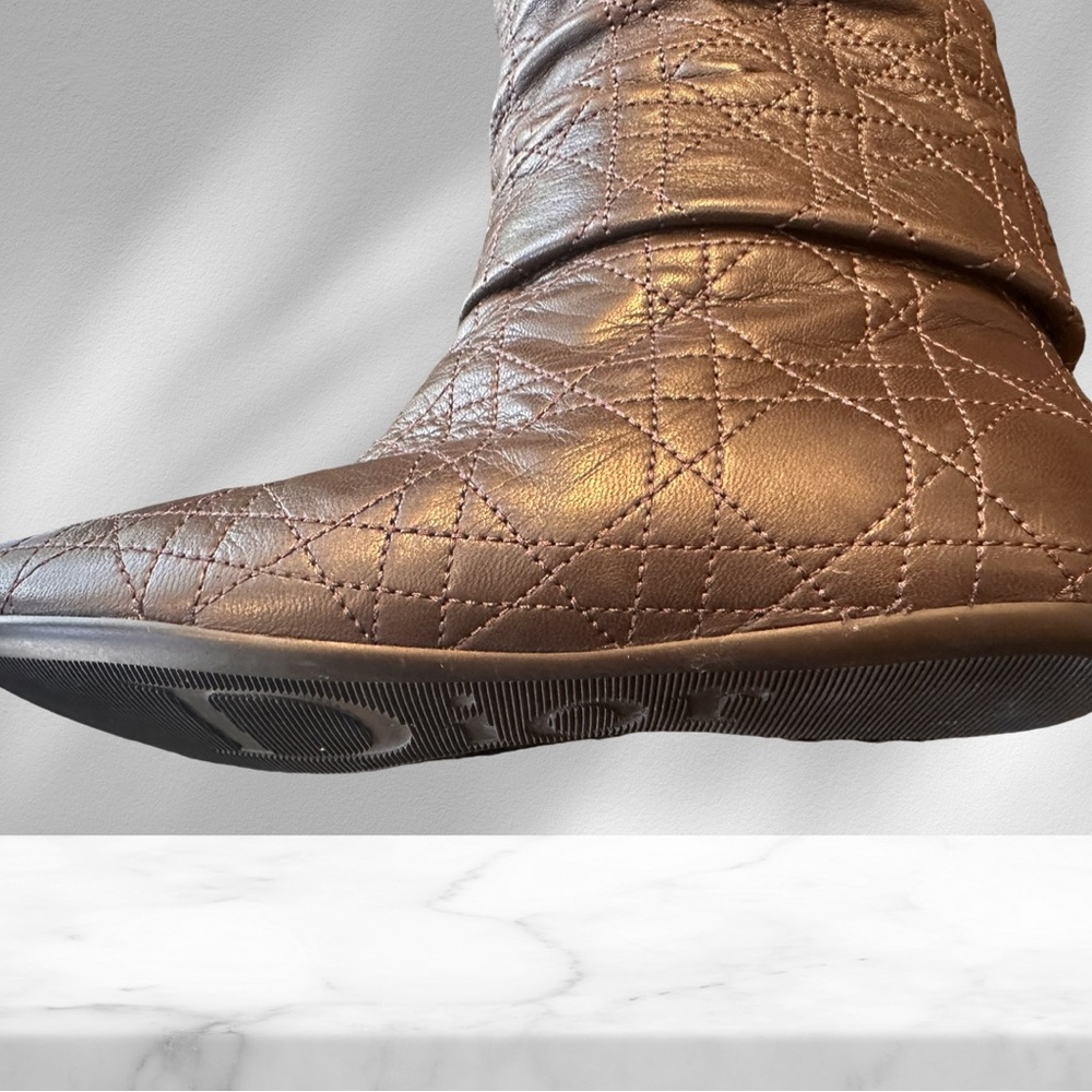 Christian Dior Cannage Quilted Brown Knee High Boots 35 1/2 - Picture 7 of 13